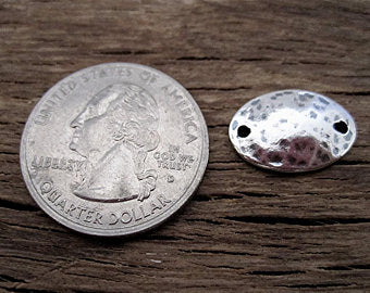 Oval Hammered Textured Sterling Silver Jewelry Link and Connector (one link)