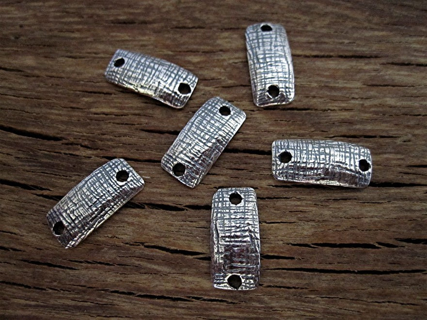 Sterling Silver Rectangular Textured Artisan Jewelry Link and Connector (one link)