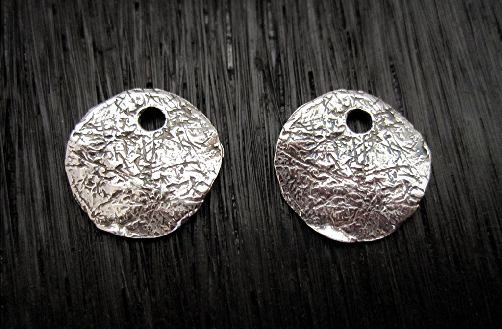 Small Round Textured Disc Charms in Sterling Silver (set of two)