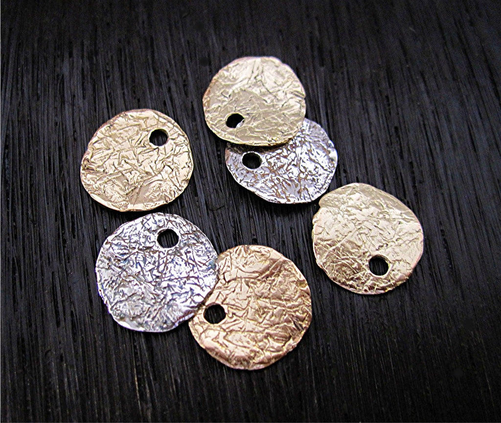 Small Round Textured Disc Charms in Sterling Silver (set of two)