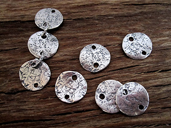 Rustic Textured Sterling Silver Small Disc Jewelry Links and Connectors (set of two)