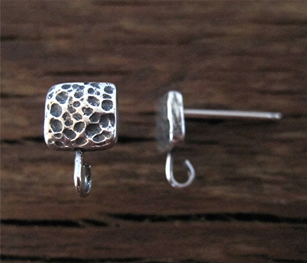 Rustic Textured Square Earring Posts in Sterling Silver (one pair)